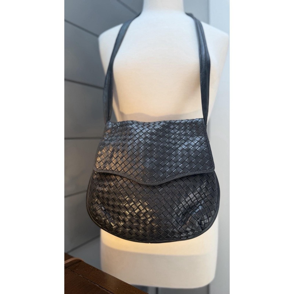 VTG BOTTEGA Veneta Intrecciato Shoulder Bag Black Butter Soft Leather Crossbody